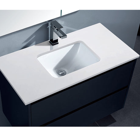 Moddra(Hung) Series Matt Black Overall 880x455x540mm Vanity Set With Ceramic Slimline Top (UV31)