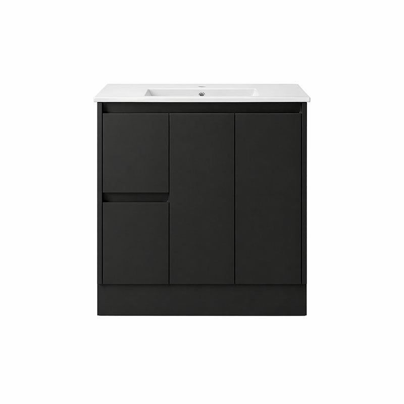 Sierra Series Left Hand Drawer Freestanding Matt Black Overall 880X355X855mm Vanity Set With Ceramic Slimline Top (UV32)