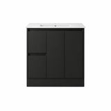 Sierra Series Left Hand Drawer Freestanding Matt Black Overall 880X355X855mm Vanity Set With Ceramic Slimline Top (UV32)