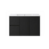 Sierra(Hung) Series Wall Hung Left Hand Drawer Matt Black Overall 880X355X520mm Vanity Set With Ceramic Slimline Top (UV32)