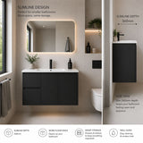 Sierra(Hung) Series Wall Hung Left Hand Drawer Matt Black Overall 880X355X520mm Vanity Set With Ceramic Slimline Top (UV32)
