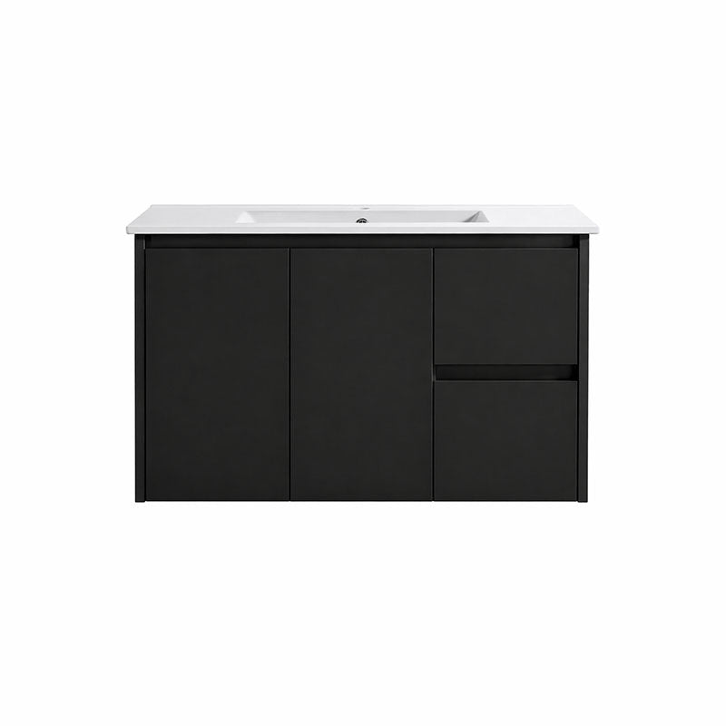Sierra(Hung) Series Wall Hung Right Hand Drawer Matt Black Overall 880X355X520mm CABINET ONLY
