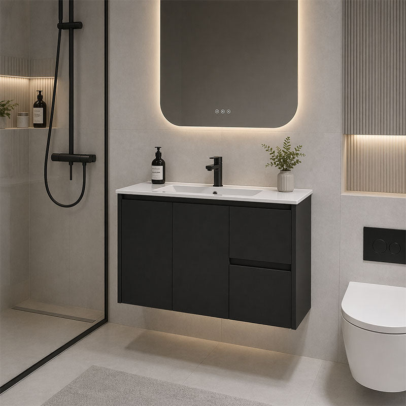 Sierra(Hung) Series Wall Hung Right Hand Drawer Matt Black Overall 880X355X520mm CABINET ONLY