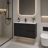 Sierra(Hung) Series Wall Hung Right Hand Drawer Matt Black Overall 880X355X520mm CABINET ONLY