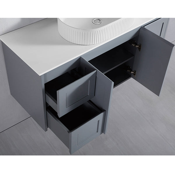 Vintage (Hung) Series Single Bowl Left Hand Drawer Matt Grey Overall 900mm Vanity Set With Ceramic Slimline Top