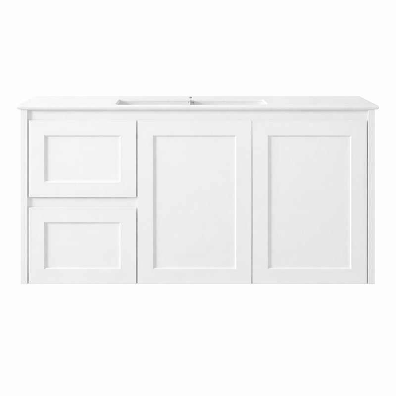 Vintage (Hung) Series Single Bowl Left Hand Drawer Matt White Overall 900mm Vanity Set With Flat Stone Bench Top