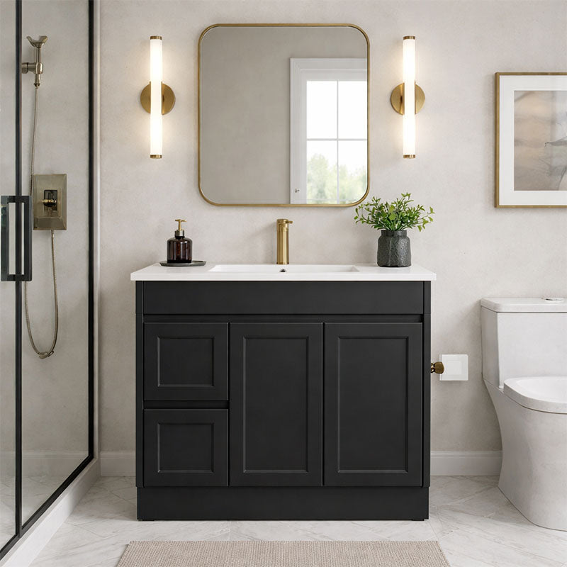 Vintage Series Left Hand Drawer Matt Black Overall 880x455x855mm Vanity with Stone Top & Ceramic Undermount Basin