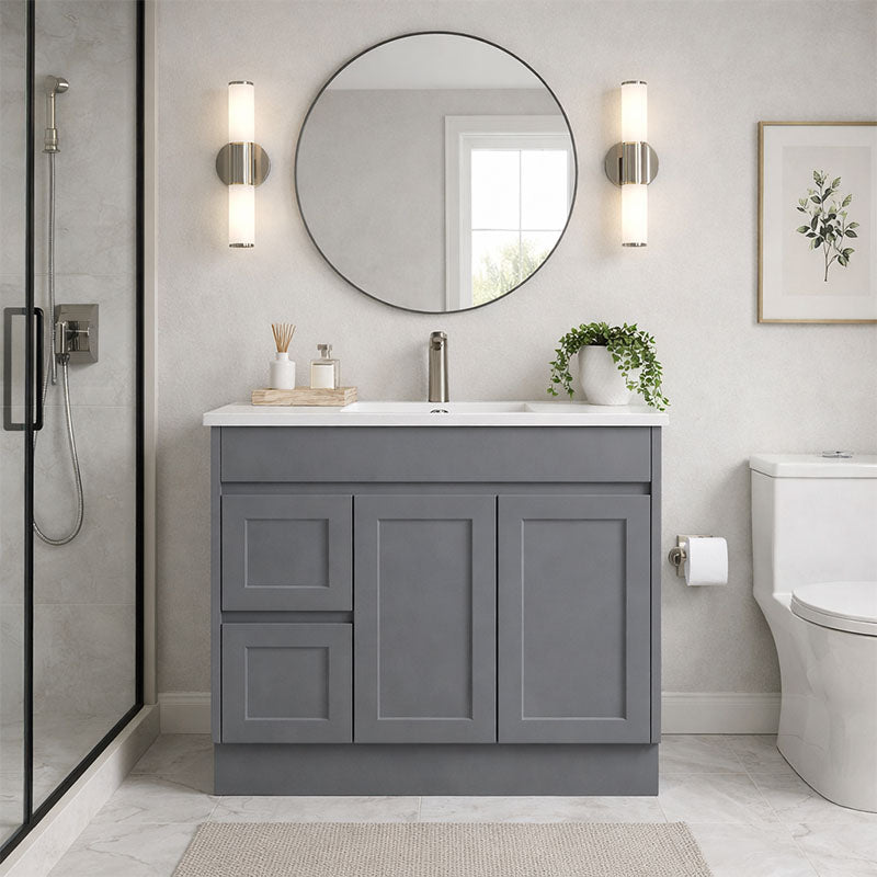 Vintage Series Left Hand Drawer Matt Grey Overall 880x455x855mm Vanity with Stone Top & Ceramic Undermount Basin