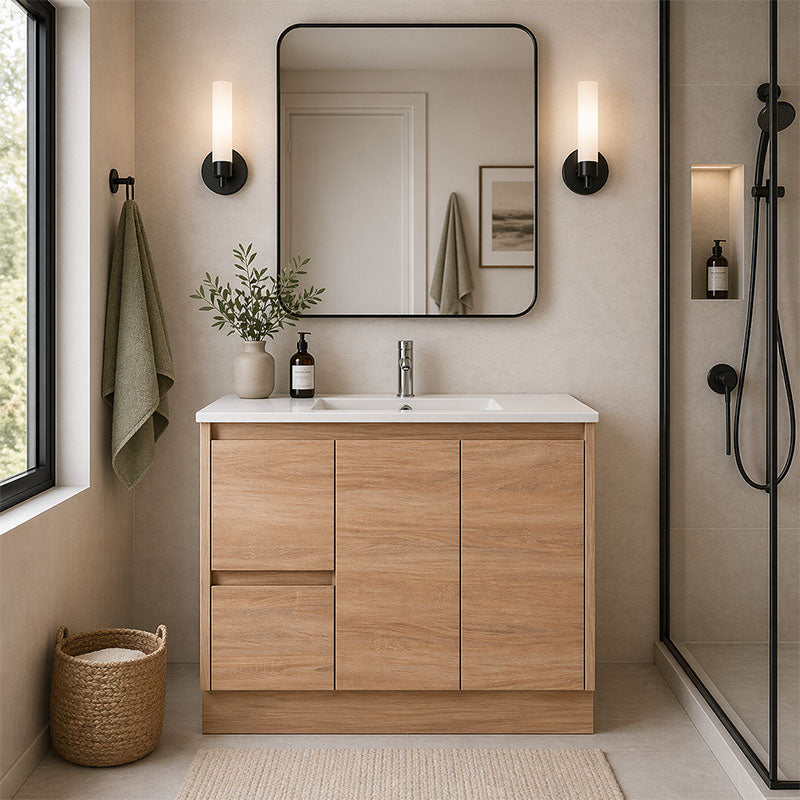 Sierra Series Left Hand Drawer Freestanding Natural Timber Overall 880x355x855mm CABINET ONLY