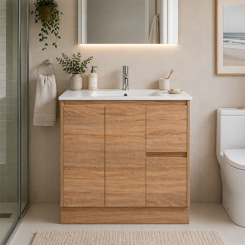 Sierra Series Right Hand Drawer Freestanding Natural Timber Overall 880x355x855mm CABINET ONLY