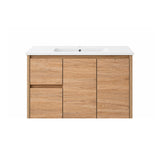 Sierra Series Wall Hung Left Hand Drawer Natural Timber 880x355x520mm Vanity with Ceramic Slimline Top (UV32)