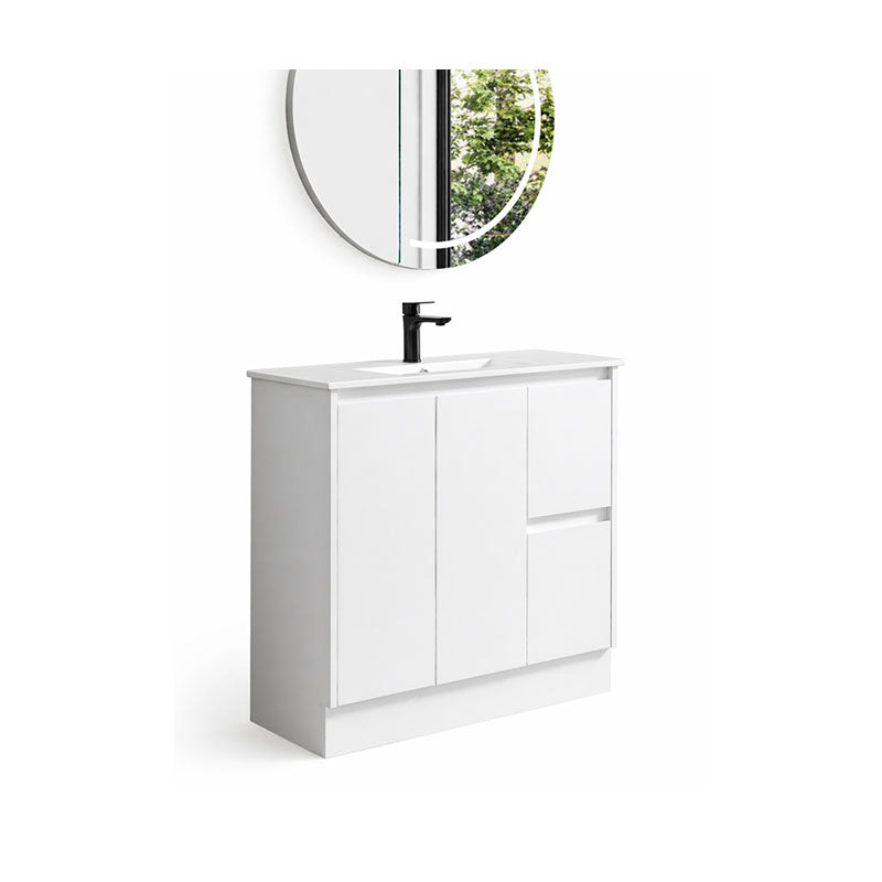 Sierra Series Right Hand Drawer Freestanding Gloss White Overall 880x355x855mm Vanity with Ceramic Slimline Top (UV32)
