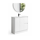 Sierra Series Right Hand Drawer Freestanding Gloss White Overall 880x355x855mm Vanity with Ceramic Slimline Top (UV32)
