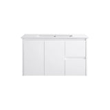 Sierra Series Wall Hung Right Hand Drawer Matt White 880x355x520mm Vanity with Ceramic Slimline Top (UV32)