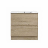 Moddra Series Natural Timber Overall 880x450x855mm Vanity Set With Flat Stone Bench Top