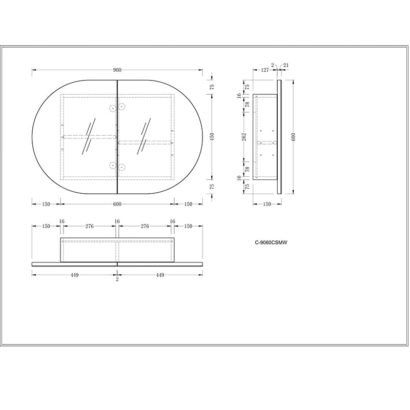Carysil Mystic Oval Shaving Cabinet Matte White 900x600mm