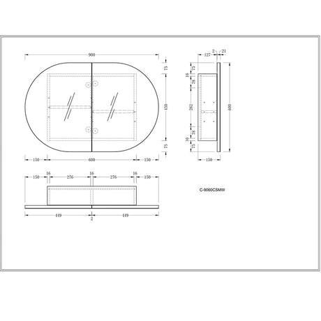 Carysil Mystic Oval Shaving Cabinet Matte White 900x600mm