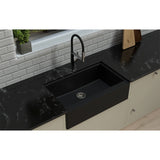 Granite Butler Sink Single Bowl Farmhouse Kitchen Laundry Sink Apron Front Black 865x540x229mm