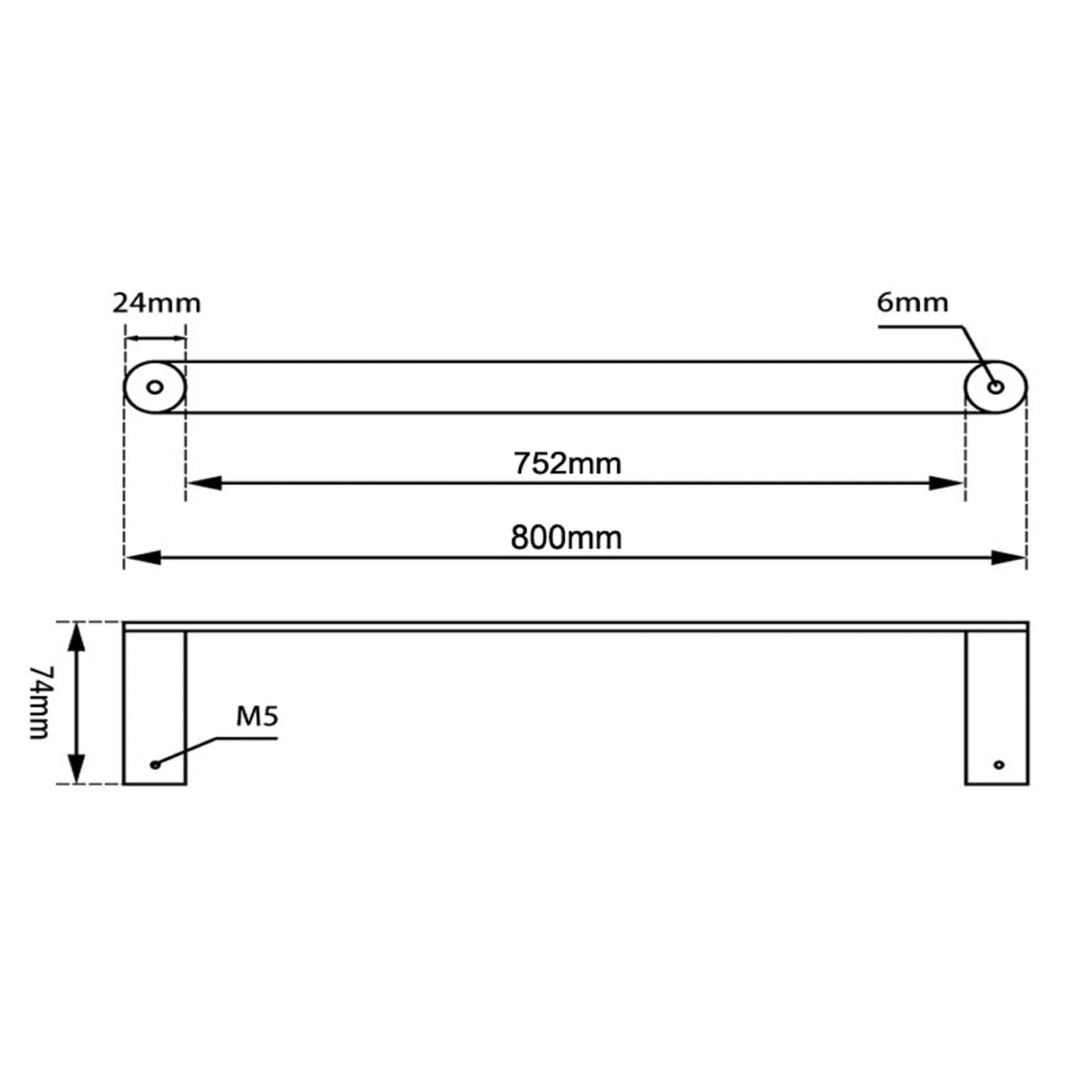 Bellino Chrome & Matte Black 800mm Single Towel Rail