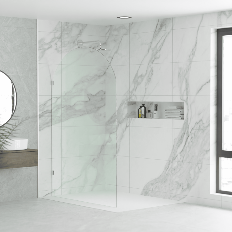 Arched Frameless Shower Panel Width1097 Height2100mm Clear Glass