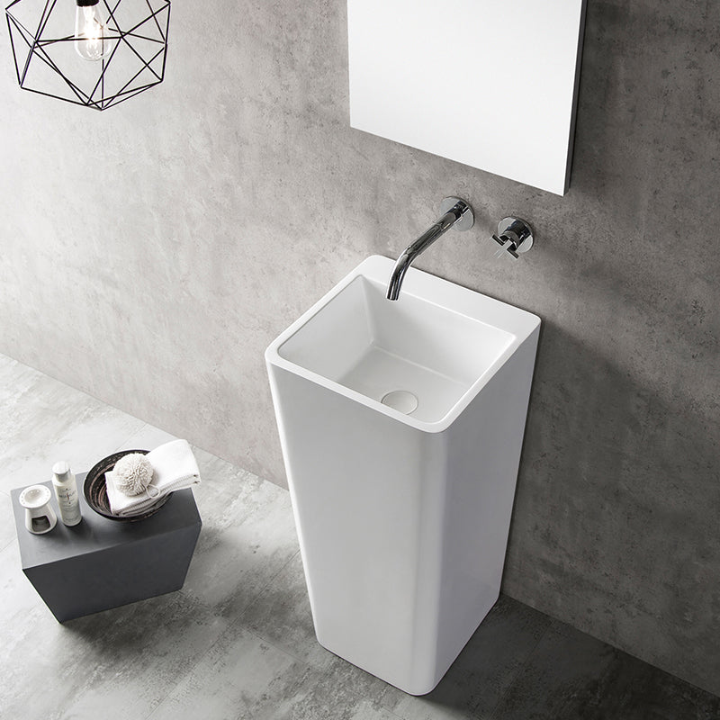 Free standing Basin With Overflow Square Gloss White 390x390x840mm