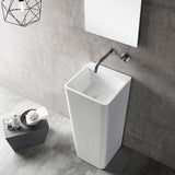 Free standing Basin With Overflow Square Gloss White 390x390x840mm
