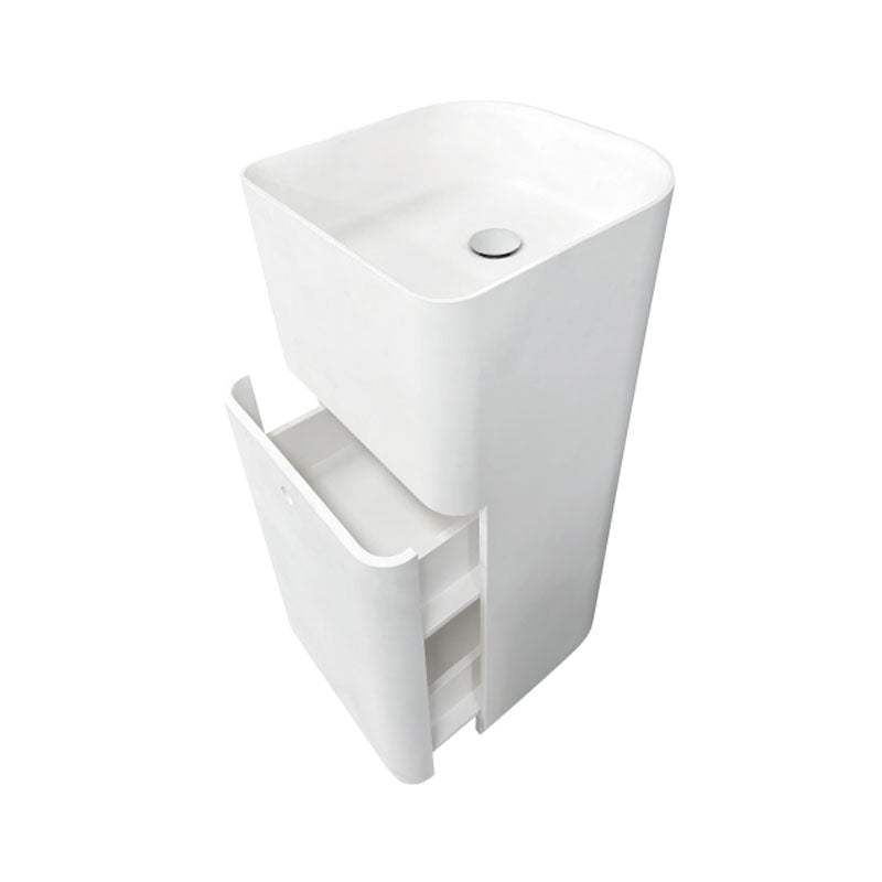 Solid Surface Basin Series Alyssa Freestanding With Portal Storage Drawer Matt White 400x400x900mm