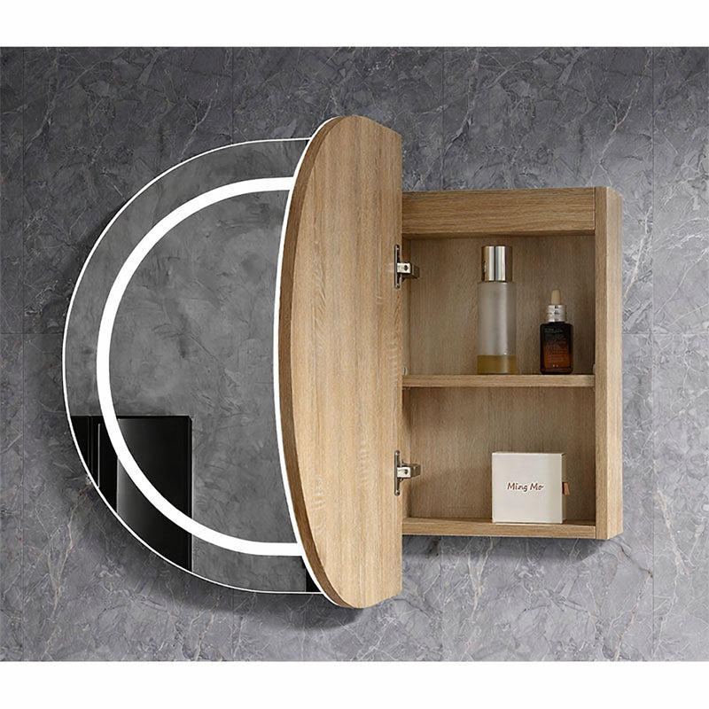 LED Amber Collection Oval Shaving Cabinet Natural Timber 900x600x145mm