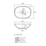 Solid Surface Basin Series Amber Above Counter Gloss White 547x400x155mm