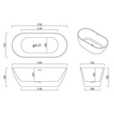 Amelia Bathtub Gloss White Overflow 1700x750x580mm