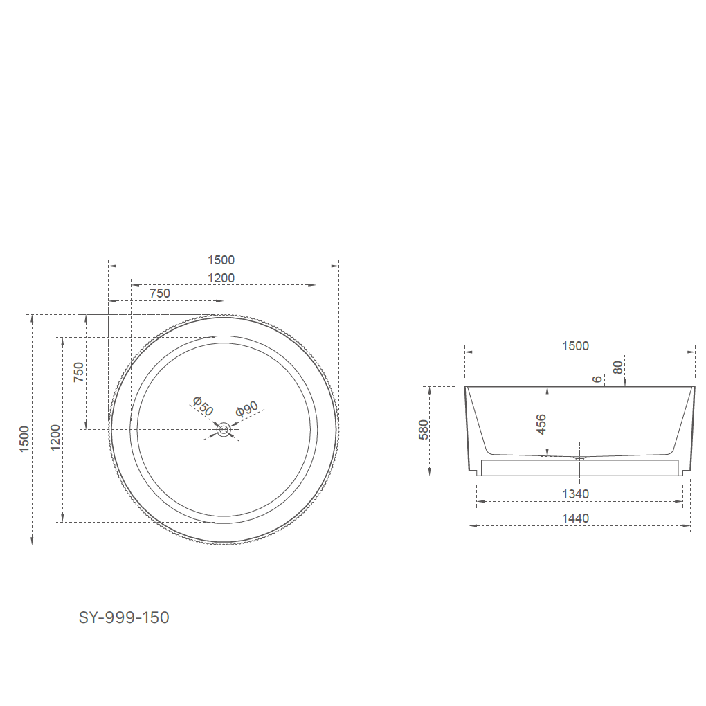 Arcadia Collection FREESTANDING BATH 1500x1500x580mm