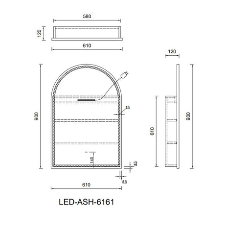 LED Arch Series Shaving Cabinet Matt White 610x900x120mm