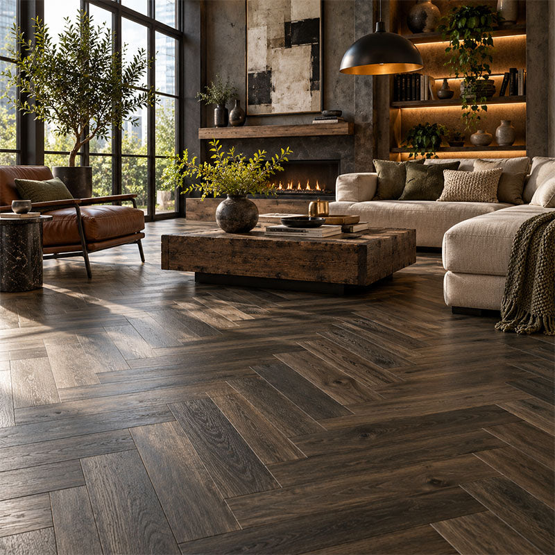 De Marque European Oak Engineered Flooring Herringbone Ash Grey 600x120x15/4mm