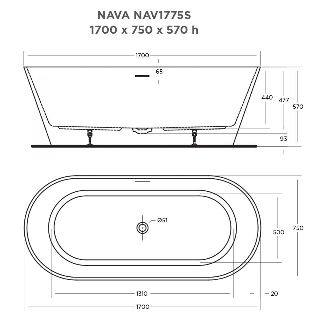 NAVA FREESTANDING BATHTUB 1700x730x570mm