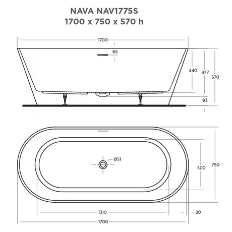 NAVA FREESTANDING BATHTUB 1700x730x570mm