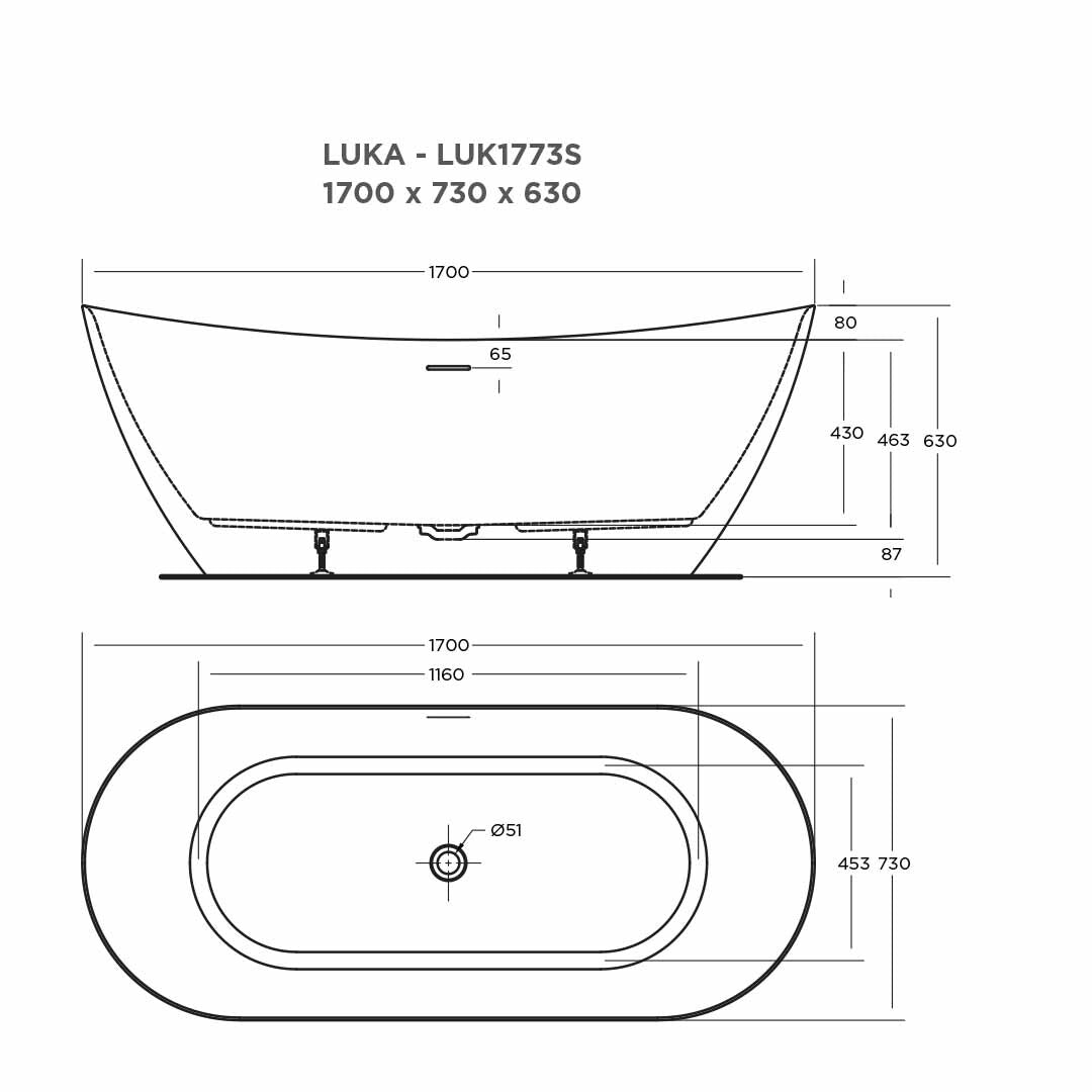 LUKA FREESTANDING BATHTUB 1700x730x630mm