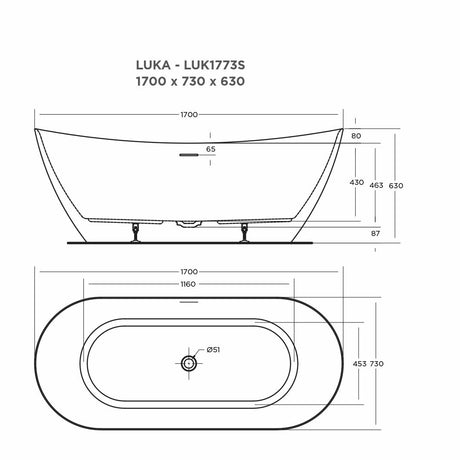 LUKA FREESTANDING BATHTUB 1700x730x630mm