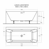 LUNUS BACK TO WALL BATHTUB 1500x750x585mm