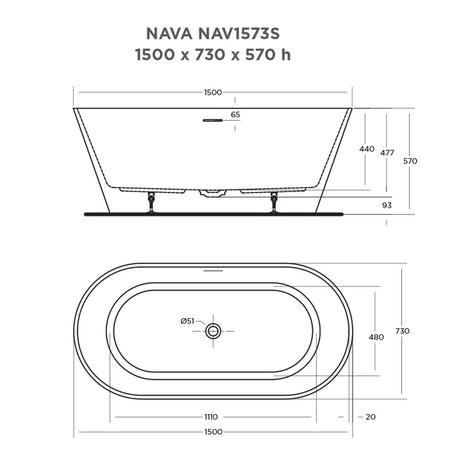 NAVA FREESTANDING BATHTUB 1500x730x570mm