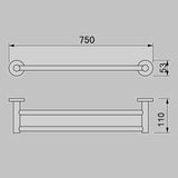 JESS Double Towel Rail in Brushed Nickel 750mm