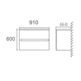 BELLA Wall Hung Vanity Ceramic Top 1 Tap Hole 2 Soft Closing Drawers White Gloss Finish 890x455x600mm