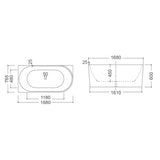 BONDI Left Hand Back to Wall Free Standing Bath Tub 1680mm