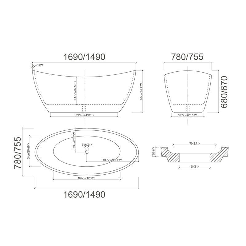 BRAVO Free Standing Bath Tub 1700mm
