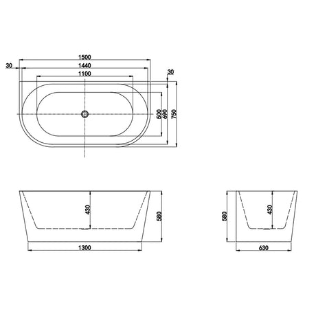Jade Back to Wall Bathtub 1500x750x580mm