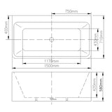 STELLA Free Standing Back to Wall Bath 1500mm