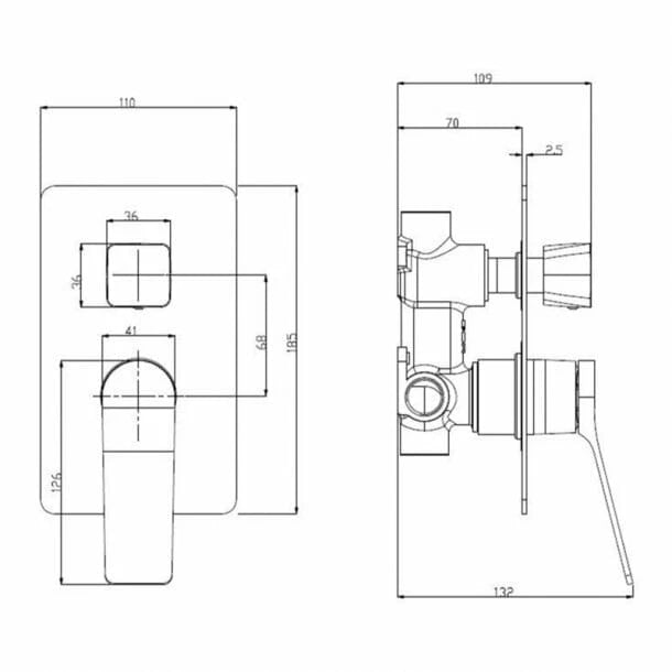 RUSHY Series Square Gun Metal Wall Mixer With Diverter(color up)