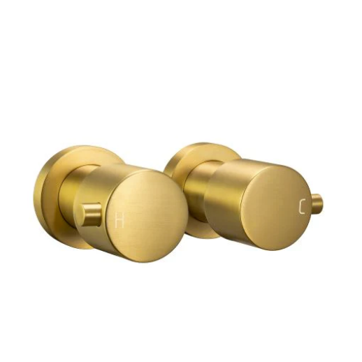 Cascade Round Shower Wall Taps Brushed Brass
