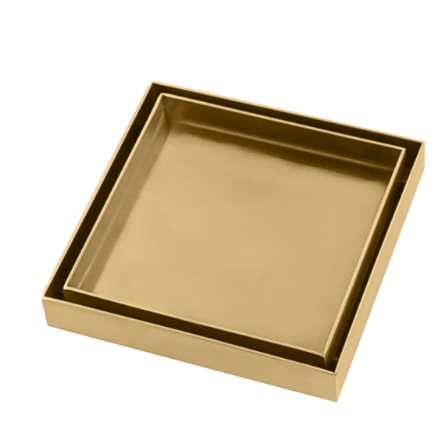 Brass Tile Inset Floor Drain (80mm Outlet) Brushed Brass 120x120mm