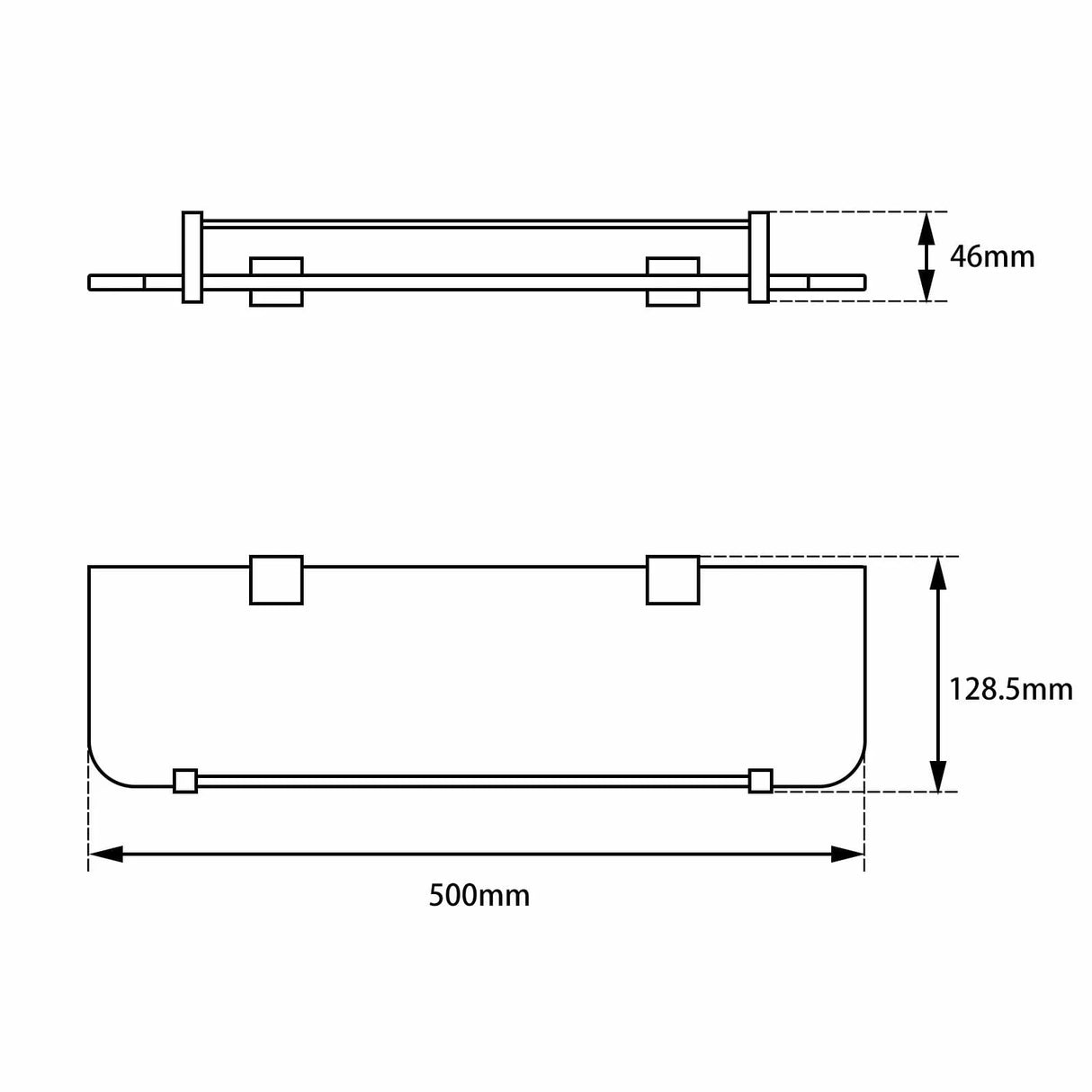 BLAZE Chrome Glass Shelf Holder 500mm