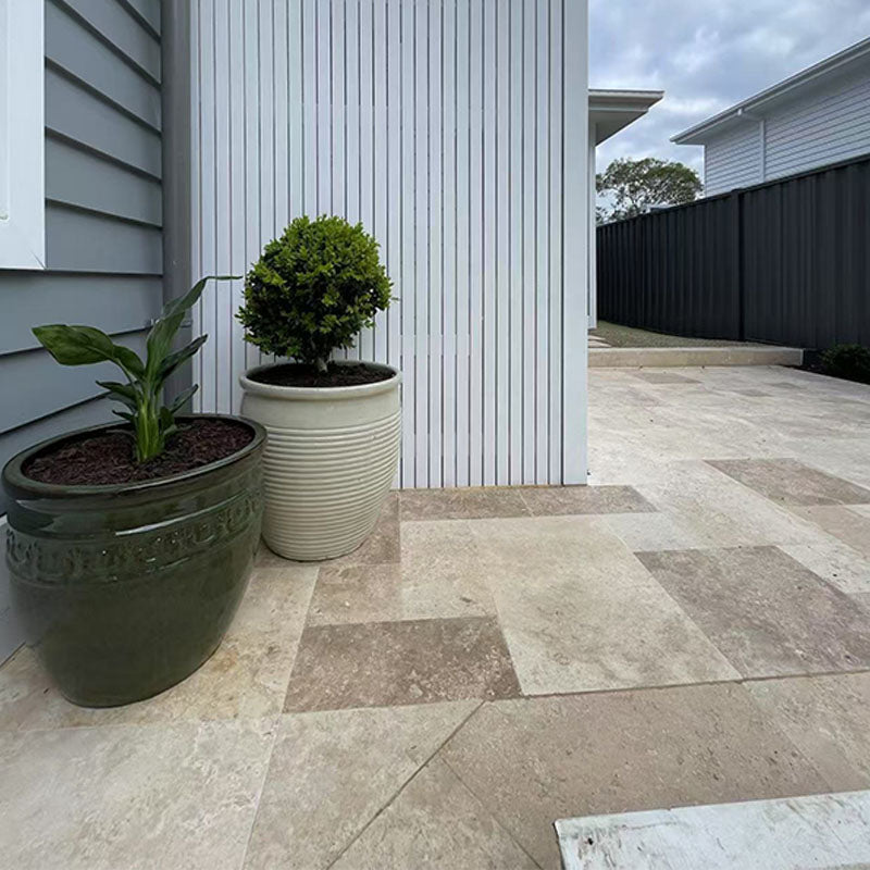 Travertine Beige Tumbled And Unfilled Paving 610x406x12mm